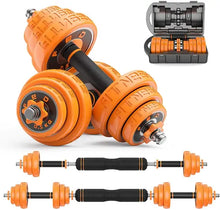 Load image into Gallery viewer, OTG 6 in 1 Adjustable Dumbbells Barbell Set with Kettle handles and Push-up stand - Electroplated Plates.