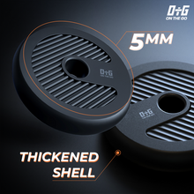 Load image into Gallery viewer, Eco-Friendly Material Plates with thickened shell and 5mm build – a robust foundation for intense workouts, ensuring durability and stability during weightlifting exercises."