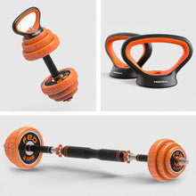 Load image into Gallery viewer, The set's plastic grip provides a comfortable and secure hold, while the rubber sleeving protects you and your floors during each workout.