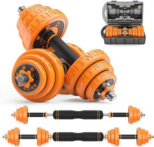 Load image into Gallery viewer, OTG 6 in 1 Adjustable Dumbbells Barbell Set with Kettle handles and Push-up stand - Electroplated Plates.

