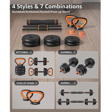 Load image into Gallery viewer, Achieve a comprehensive workout routine with the OTG Barbell and its Versatile Exercise Gear – a convertible set of Adjustable Dumbbells and Barbell, ideal for a range of fitness activities. The Space-Saving Fitness Solution ensures efficient storage in any home gym.&quot;

